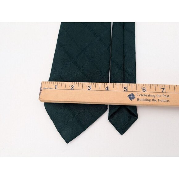 Vintage 60s 70s Men's Tie Dark Green Plaid Necktie - Picture 7 of 11